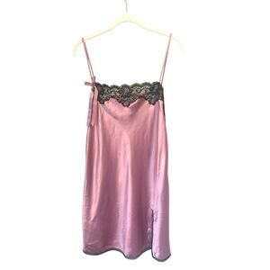 Victoria's Secret Angels Collection Pink with Black Lace Satin Babydoll sz. L